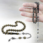 Kuka Tesbih – Siyah – 925 Ayar Gümüş Püsküllü - Pirinç Sarmal - Beyaz Mine Dolgulu – İstanbul Kesim