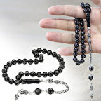 Erzurum Oltu Taşı Tesbih - 925 Ayar Gümüş Kral Püsküllü - Yoğun Gümüş İşlemeli - Küre Kesim