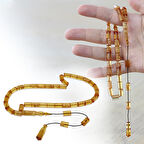 Ateş Kehribar Tesbih - Sistemli - Sarı Beyaz Hareli - Kesme Kesim