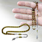 Ateş Kehribar Tesbih - Kararmaz Metal Arnavut Püsküllü - Bilek Boy - Ihlamur Sarısı - Kesme Kesim