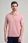Pudra Kısa Kol Baskılı Pike Polo Yaka Cepsiz esnek Casual Slim Fit Tişört 1011250151