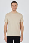 Bej Kısa Kol Bisiklet Yaka Cepsiz Pamuk Casual Slim Fit Tişört 1011250158