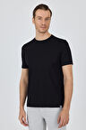 Siyah Kısa Kol Bisiklet Yaka Cepsiz Pamuklu Casual Slim Fit Tişört 1011250165