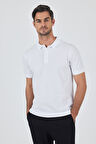 Beyaz Polo Yaka Kısa Kol Cepsiz Slim Fit Classic Pamuklu Tişört 1011250177