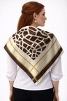 Tarzını Seç Kahverengi Mozaik Zincir Fular / Bandana / Aksesuar / Eşarp 90x90 cm