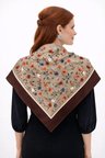 Tarzını Seç Kahverengi Gül Fular / Bandana / Aksesuar / Eşarp 90x90 cm