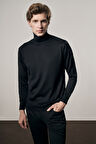 Siyah Balıkçı Yaka Cepsiz Comfort Fit Classic Pamuklu Triko Kazak 1012255004
