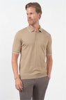 Bej Polo Yaka Kısa Kol Örme Comfort Fit %100 Pamuk Kazak 1012260151