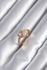 Pirinç Gold Renk Pembe Zirkon Taş Kalp Charm Model Kadın Yüzük