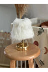 Tüylü Beyaz Günışığı Kablosuz Masa Lambası Üst Beyaz Alt Parlak Gold ( 9v Pil 75-90 Saat)