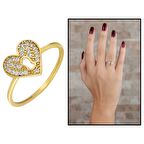 Zirkon Taşlı Kalbimin Kilidi Tasarım Gold Renk 925 Ayar Gümüş Kadın Yüzük