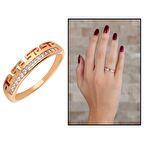 Zirkon Taşlı "T" Tasarım Rose Renk 925 Ayar Gümüş Kadın Yüzük