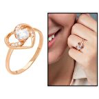 Zirkon Tektaşlı Kalp Tasarım Rose Renk 925 Ayar Gümüş Kadın Yüzük