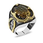 Faset Zultanit Taşlı Yanları Mikro Taş Mıhlamalı Kılıç Temalı 925 Ayar Gümüş Erkek Yüzük