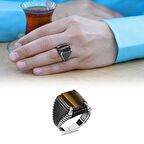 Nokta İşlemeli Kartal Pençesi Detaylı Kaplangözü Taşlı 925 Ayar Gümüş Erkek Yüzük