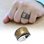 Yeşil Zirkon Taşlı Hüsn-i Hat "İnşirah Suresi" Yazılı 925 Ayar Gümüş Erkek Yüzük