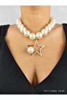 Sıralı İnci Yıldız Top Sarkıtma Kolye