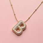 Kişiye Özel B Harfli Kolye Kadın Zirkon Taşlı Sarı Takı Hediyelik Aksesuar