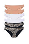 6 Adet Likralı Kadın Slip Külot Leopar Ten Beyaz