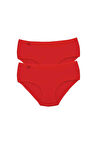 2 Adet Tutku Kadın Yüksek Bel Bato İnce Lastik Külot Kırmızı