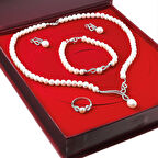 Chavin İnci Gümüş Kolye Küpe Bileklik Yüzük Takım Set ds42