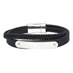 Chavin Siyah Deri Sarmal Gri Çelik Erkek Bileklik ec70by