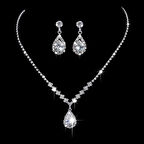 Chavin Düğün Nişan Kına Damla Taşlı Kadın Kolye Küpe Set eg86