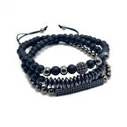 Chavin Siyah Parçalı 3 lü Onxy Taşlı Ok Erkek Bileklik ei20sy