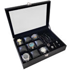 Chavin 9 lu Ahşap Deri Cam Saat Gözlük ve Mücevher Kutusu st9-24