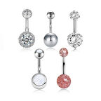 Chavin 5 adet Taşlı Cerrahi Çelik Göbek Piercing en54by