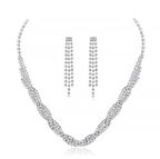 Chavin Düğün Nişan Kına Zirkon Taşlı Kadın Kolye Küpe Set es09