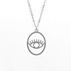 Chavin Gri Yuvarlak İçinde Göz Kadın Çelik Kolye et52by