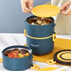 304 Çelik Mavi Üç Kat 2200 ml Yemek Mama Saklama Kabı Sefertası cin564mv