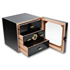 Falconetti Çekmeceli 3 Katlı Siyah Sedir Humidor Puro Kutusu rd10