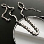 Chavin Gri Parlak Çelik Halep Zincir Kadın Kolye ev05by