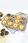 Karbon Çelik 12 li Çiçek Kalp Şekil  Donut Kek Pişirme Kalıbı mt123