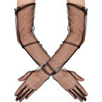 Kapamarka Uzun Boy Likralı Siyah Yetişkin Mega Tül Eldiven