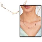 Kişiye Özel Üç İsim Yazılı Rose Renk 925 Ayar Gümüş Kadın Kolye