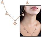 Zirkon Tektaş-Rüzgar Gülü Kombinli Rose Renk 925 Ayar Gümüş Şans Kolyesi