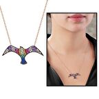 Mavi/Yeşil Zirkon Taşlı Martı Tasarım 925 Ayar Gümüş Kadın Kolye