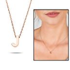 3D Tasarım Rose Renk 925 Ayar Gümüş " J " Harf Kolye