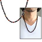 Makrome Örgülü Oniks-Akik-Hematit Kombinli Doğaltaş Erkek Kolye