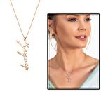 Dikey Tasarım Kişiye Özel İsim Yazılı Rose Renk 925 Ayar Gümüş Kadın Kolye