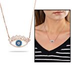 Zirkon-Turkuaz Taşlı Rose Renk 925 Ayar Gümüş Göz Kolye