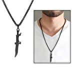 Kama Tasarım Siyah Renk Çelik Erkek Kolye