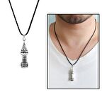 Tesbihane Galata Kulesi Tasarım İp Zincirli 925 Ayar Gümüş Erkek Cevşen Kolye