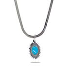 Gümüş Renk Kararmaz Metal Snake Zincirli Firuze Doğaltaşlı Kadın Kolye