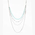 Gümüş Renk Kararmaz Metal Zincirli Firuze-İnci Doğaltaş Kombinasyonlu 3'lü Kadın Kolye