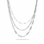 Gümüş Renk Kararmaz Metal Zincirli Mix Renk Doğaltaş Kombinasyonlu 3'lü Kadın Kolye