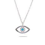 Zirkon Taşlı Göz Tasarım Silver Renk 925 Ayar Gümüş Kadın Kolye